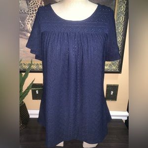 Solid eyelet Flutter sleeve top